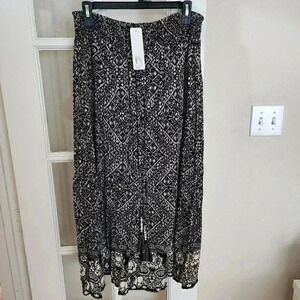 NWT Soft Surroundings Black Elastic Boho Drawstring Skirt Casual Size PM